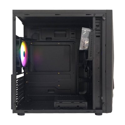 VENUZ Acrylic Side ATX Computer Case VC 1916A with RGB LED Strip & VF1299 12cm Rainbow RGB Fan x 1 – Black