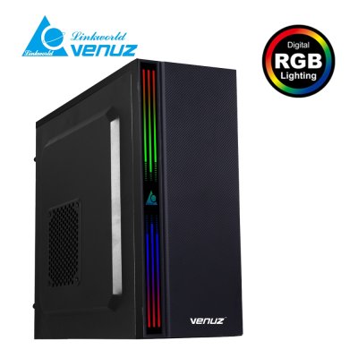 VENUZ ATX Computer Case VC 1917 with RGB LED Strip – Black
