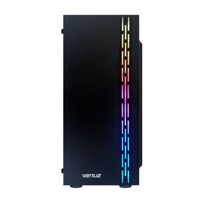 VENUZ Acrylic Side ATX Computer Case VC 1918A with RGB LED Strip & VF1299 12cm Rainbow RGB Fan x 1 – Black