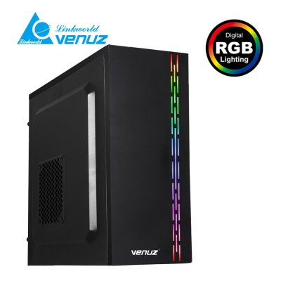 VENUZ ATX Computer Case VC 1918 with RGB LED Strip – Black