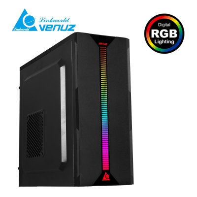 VENUZ ATX Computer Case VC 1919 with RGB LED Strip – Black