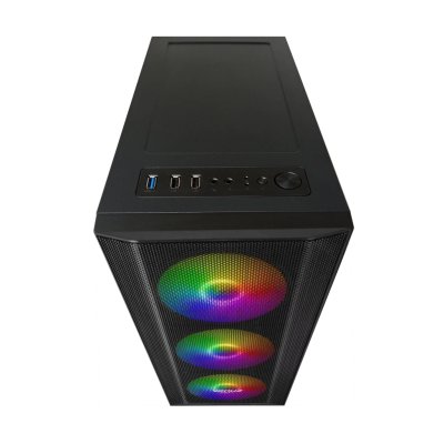 VENUZ Acrylic Side ATX Computer Case VC 1921A with VF1299 12cm Rainbow RGB Fan x 3 – Black