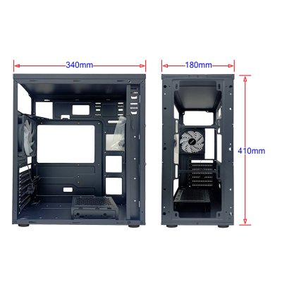 VENUZ Acrylic Side ATX Computer Case VC 1916A with RGB LED Strip & VF1299 12cm Rainbow RGB Fan x 1 – Black