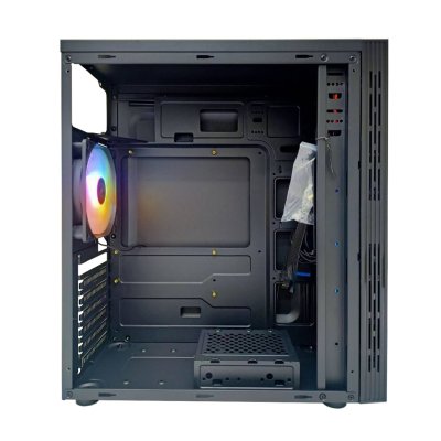 VENUZ Acrylic Side ATX Computer Case VC 1918A with RGB LED Strip & VF1299 12cm Rainbow RGB Fan x 1 – Black