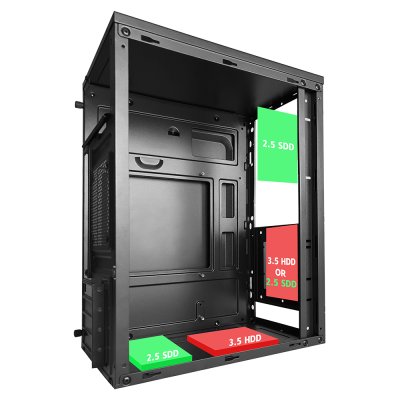 VENUZ micro ATX Computer Case VC 2601 with RGB LED Strip - Black