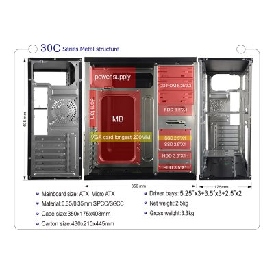 VENUZ ATX Computer Case VC301 – Black
