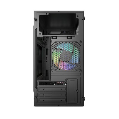 VENUZ micro ATX Computer Case VC 3409A with RGB LED Strip & VF1299 12cm Rainbow RGB Fan x 1 – Black