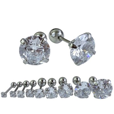 จิวก้านสั้นเพชรกลม ก้าน 0.8mm เลสเงิน