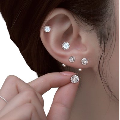 จิวก้านสั้นเพชรกลม ก้าน 0.8mm เลสเงิน