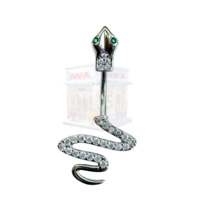 จิวสะดือ งูดวงตาสีเขียว สีเงิน