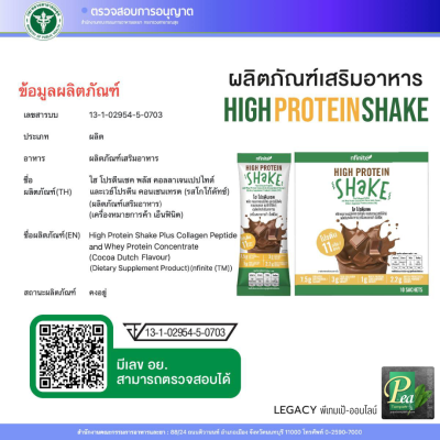 High Protein Shake เลขสารบบอาหาร