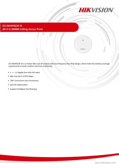 Hikvision Smart Managed Access Point DS-3WAP622E-SI 3000 Mbps Wi-Fi 6 Ceiling อุปกรณ์กระจายสัญญาณ