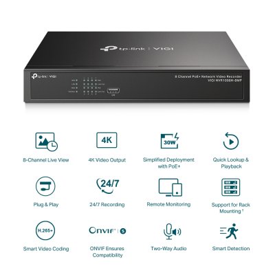 Tp Link Vigi NVR1008H 8MP 8Ch 113W PoE+ Network Video Recorder เครื่องบันทึกกล้องวงจรปิด