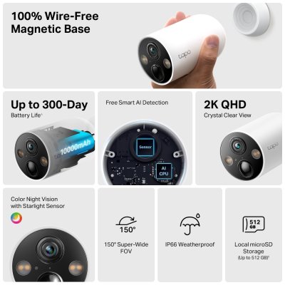 TP Link Tapo C425 2K Smart Wire-Free Security Camera กล้องวงจรปิด