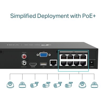 Tp Link Vigi NVR1008H 8MP 8Ch 113W PoE+ Network Video Recorder เครื่องบันทึกกล้องวงจรปิด