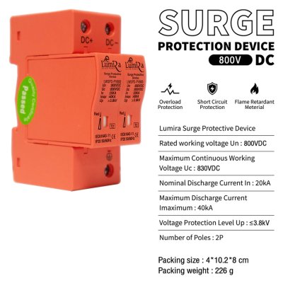 Lumira Surge Protection Device DC 2P 800VDC อุปกรณ์ป้องกันฟ้าผ่า