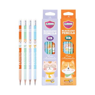 ยกแพ็ค 12 กล่อง Masterart ดินสอดำแฟนซี Blacklead Pencil HB No.3 Shiba&Cat + กบเหลา 1 กล่อง 12 แท่ง