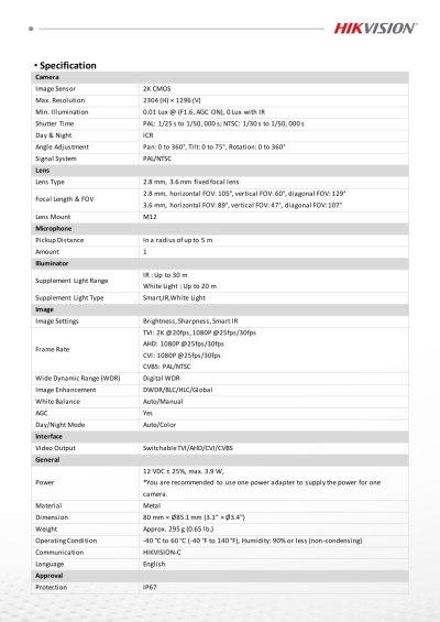 Hikvision DS-2CE76G0T-LMFS 2.8mm 2K Turbo HD Camera Smart Hybrid Ligth กล้องวงจรปิด
