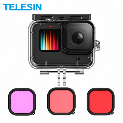 TELESIN Pink Red Purple Filter For GoPro 10 9 ฟิลเตอร์ 3 สี สำหรับเคสดำน้ำ