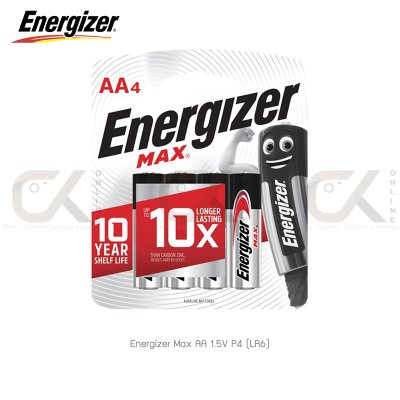 ถ่านอัลคาไลน์ Energizer Max ขนาด AA 1.5V P4 Alkaline Batteries (LR6) แพ็ค 4 ก้อน แท้ศูนย์