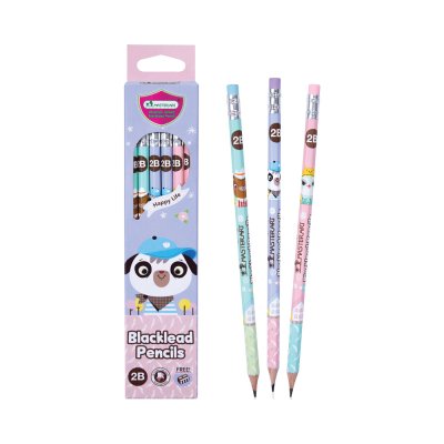 ยกแพ็ค 12 กล่อง Masterart ดินสอดำแฟนซี Blacklead Pencil 2B No.1 Happy Life + กบเหลา 1 กล่อง 12 แท่ง