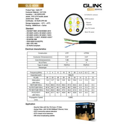 Glink Gold series GLG-6006 Cat6 Lan Cable 305m/box Outdoor สำหรับใช้ภายนอก Glink Gold series GLG-6006 Cat6 Lan Cable 305m/box Outdoor สำหรับใช้ภายนอก