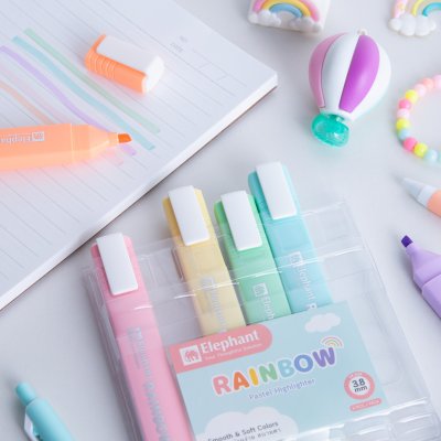 ยกกล่อง 12 ชิ้น Elephant Pastel Rainbow Highlighter ปากกาเน้นข้อความ 3.8 mm.