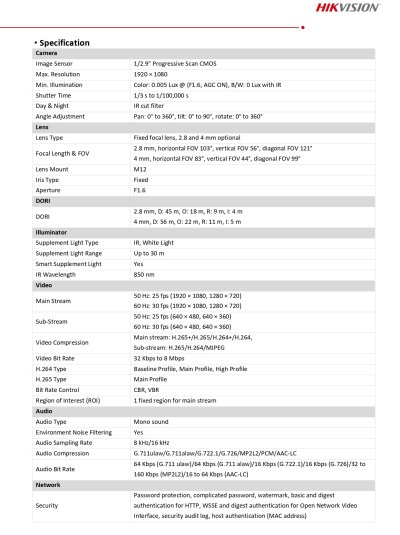 Hikvision Network Camera IP รุ่น DS-2CD1023G2-LIU 2.8MM กล้องวงจรปิดมีไมค์ในตัว สีขาว Hikvision Network Camera IP รุ่น DS-2CD1023G2-LIU 2.8MM กล้องวงจรปิดมีไมค์ในตัว สีขาว