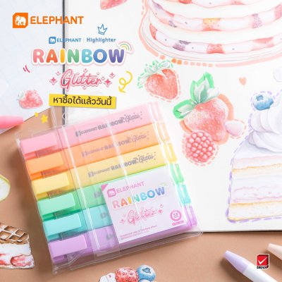 ยกกล่อง 12 ชิ้น Elephant Rainbow Glitter Highlighter ปากกาเน้นข้อความ 3.8 mm.