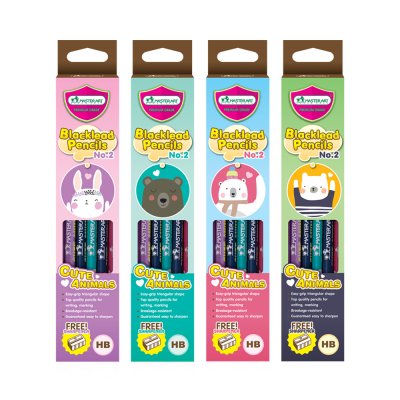 ยกแพ็ค 12 กล่อง Masterart ดินสอดำแฟนซี Blacklead Pencil HB No.2 Cute Animals + กบเหลา 1 กล่อง 12 แท่ง