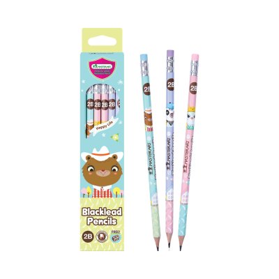 ยกแพ็ค 12 กล่อง Masterart ดินสอดำแฟนซี Blacklead Pencil 2B No.1 Happy Life + กบเหลา 1 กล่อง 12 แท่ง