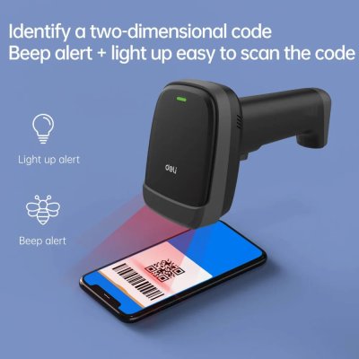 Deli S221 Barcode Scanner 2.4g Wireless Screen 1d/2d Code เครื่องสแกนบาร์โค้ดแบบไร้สาย