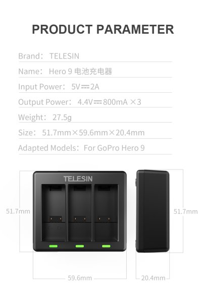 Telesin GoPro Charger Battery 3 Channel For GoPro 10 GoPro 9 แท่นชาร์จ ที่ชาร์จ 3 ช่อง โกโปร