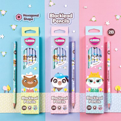 ยกแพ็ค 12 กล่อง Masterart ดินสอดำแฟนซี Blacklead Pencil 2B No.1 Happy Life + กบเหลา 1 กล่อง 12 แท่ง