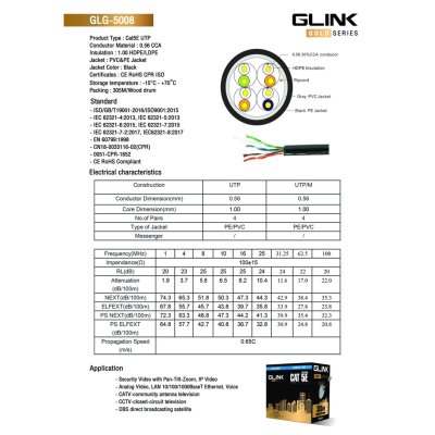 GLINK รุ่น GLG5008 Gold series สายแลน CAT5e 23AWG UTP Cable 305m/Box Outdoor สำหรับภายนอก