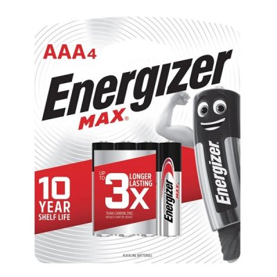 Energizer Max ขนาด AAA 1.5V P4 Alkaline Batteries (LR03) แพ็ค 4 ก้อน ถ่านอัลคาไลน์  แท้ศูนย์