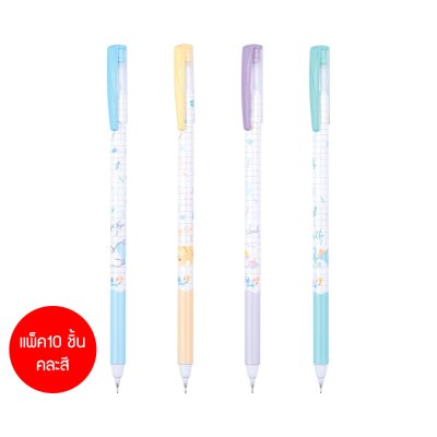แพ็ค 10 ชิ้น Quantum Skate Fancy ปากกาลูกลื่น หมึกสีน้ำเงิน 0.6 mm. คละสี คละลาย