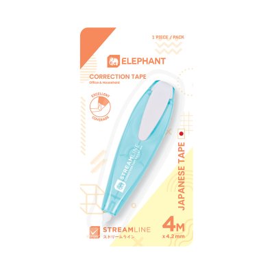 ยกแพ็ค 3 ชิ้น Elephant เทปลบคำผิด Streamline Correction Tape 4.2mm X 4M คละสี
