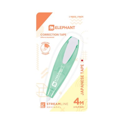ยกแพ็ค 3 ชิ้น Elephant เทปลบคำผิด Streamline Correction Tape 4.2mm X 4M คละสี