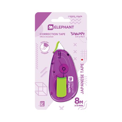 ยกแพ็ค 2 ชิ้น Elephant เทปลบคำผิด Snappy Correction Tape 5mm X 8M คละสี