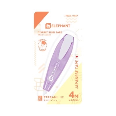 ยกแพ็ค 3 ชิ้น Elephant เทปลบคำผิด Streamline Correction Tape 4.2mm X 4M คละสี