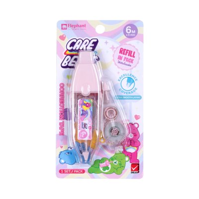 Elephant Care Bears Pastel เทปลบคำผิด + ใส้เติมเทปลบคำผิด 6M X 5mm คละสี คละลาย