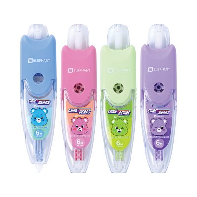 ยกกล่อง 12 ชิ้น Elephant Care Bears Bestie เทปลบคำผิด + ใส้เติมเทปลบคำผิด 6M X 5mm คละสี คละลาย