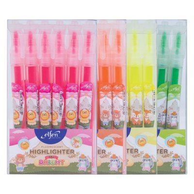 ยกแพ็ค 12 ชิ้น Elfen Bright Highlighter ปากกาเน้นข้อความ 2-4 mm.