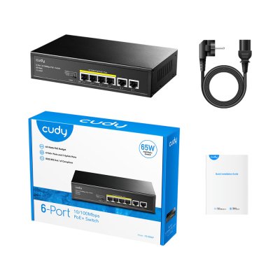 Cudy FS1006P 4-Port 2 Uplink 10/100 Mbps PoE+ Switch 65W สวิตช์ PoE