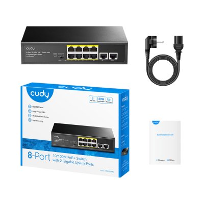 Cudy FS1010PG 8-Port 2 Uplink GbE 10/100 Mbps PoE+ Switch 120W สวิตช์ PoE