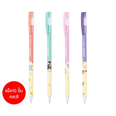 แพ็ค 10 ชิ้น Quantum Skate Fancy ปากกาลูกลื่น หมึกสีน้ำเงิน 0.6 mm. คละสี คละลาย