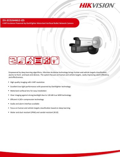 Hikvision Network Camera DS-2CD2546G2-IZS 4MP 2.8-12mm. กล้องวงจรปิดไฮวิชั่น สีขาว