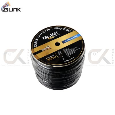 สายแลน GLINK รุ่น GLG6008 CAT6+Sling UTP Cable (305m/Box) Outdoor สีดำ แท้ประกันศูนย์