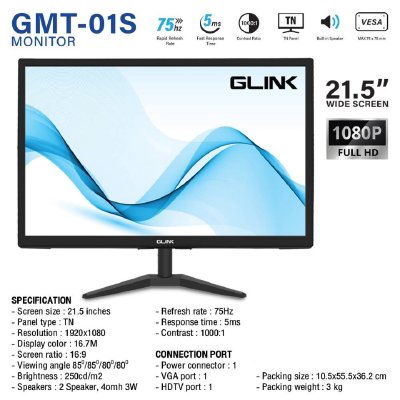 Glink Monitor 21.5" 16:9 TN 1080P HDIM VGA จอคอมพิวเตอร์